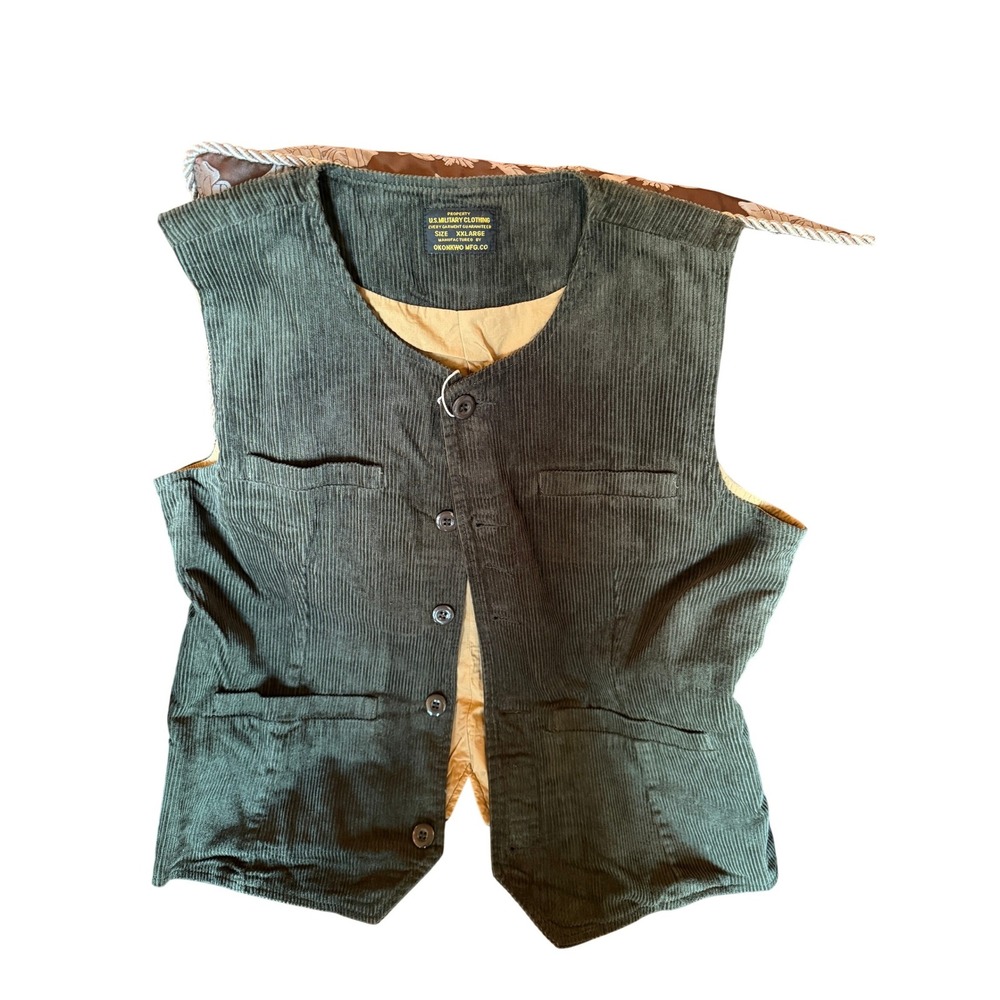 NWT HTF Made in Japan Mens Olive Green Corduroy Military Waistcoat Vest XXL - Picture 5 of 9